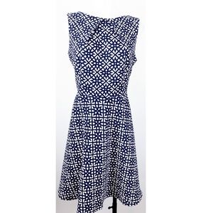 Roz & Ali Navy, White & Tan Fit & Flare Dress – Size 10 (#528)